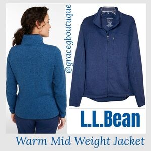 L.L. Bean Zip Up Jacket Mid Weight Slightly Fitted Comfort Knit Navy Size Large